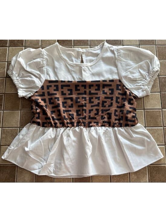 SHEIN Other - Girls SHEIN Blouse 5 White Brown Geometric Print